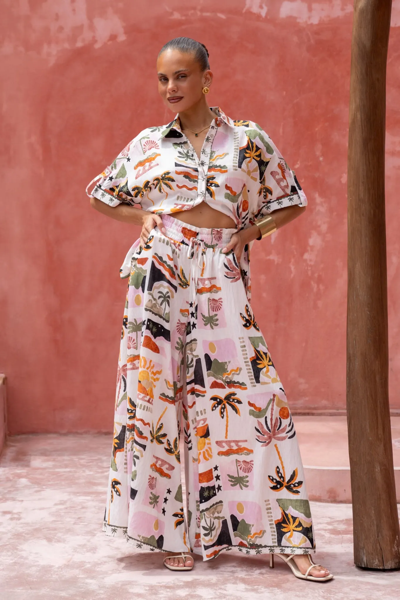 Aeliana Multicolour Tropical Wide Leg Pants
