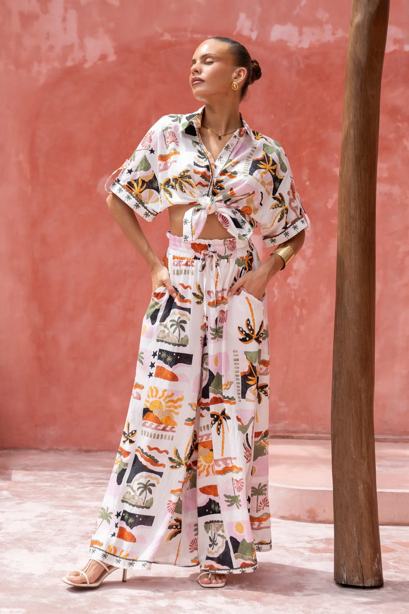 Aeliana Multicolour Tropical Wide Leg Pants