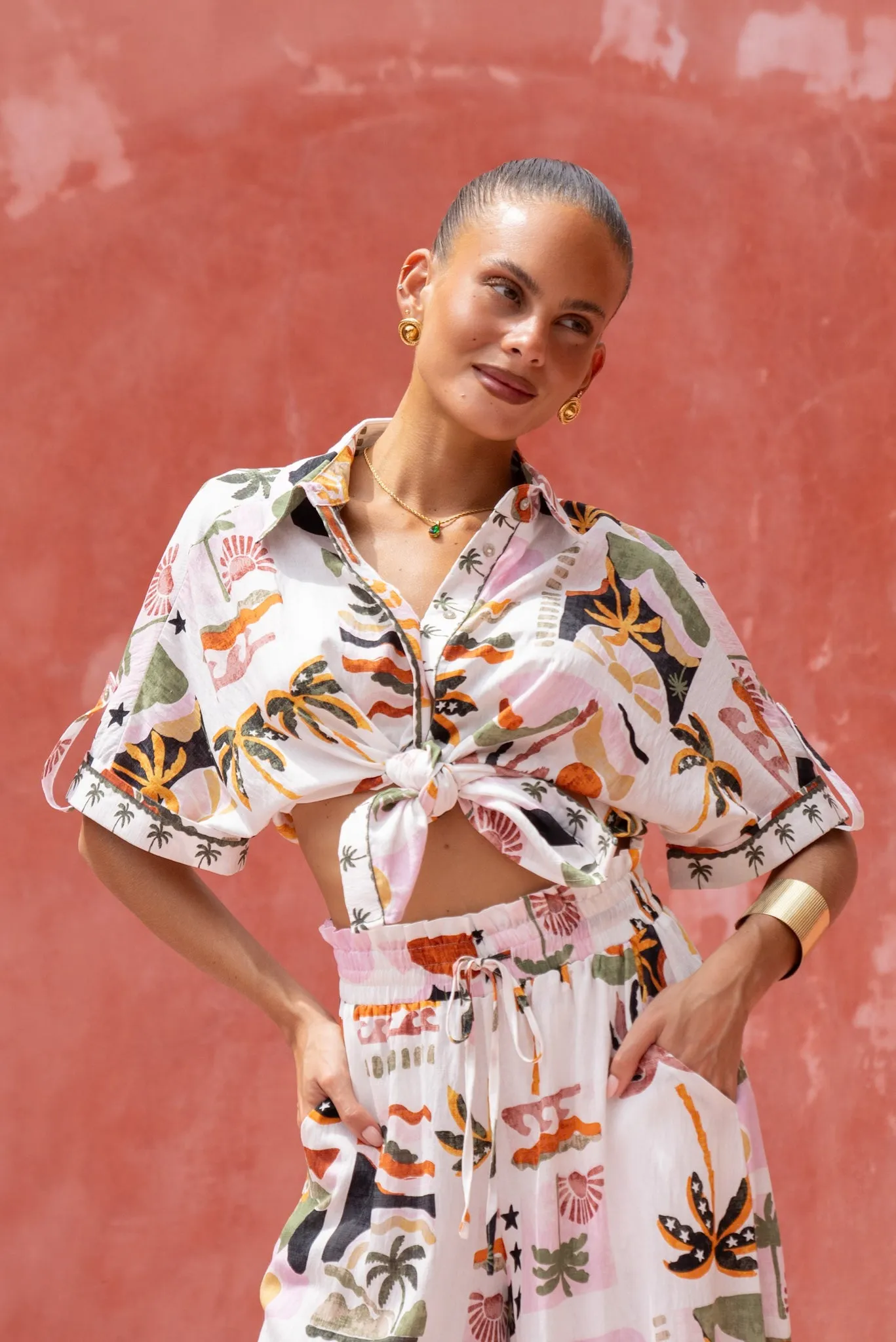 Aeliana Multicolour Tropical Wide Leg Pants