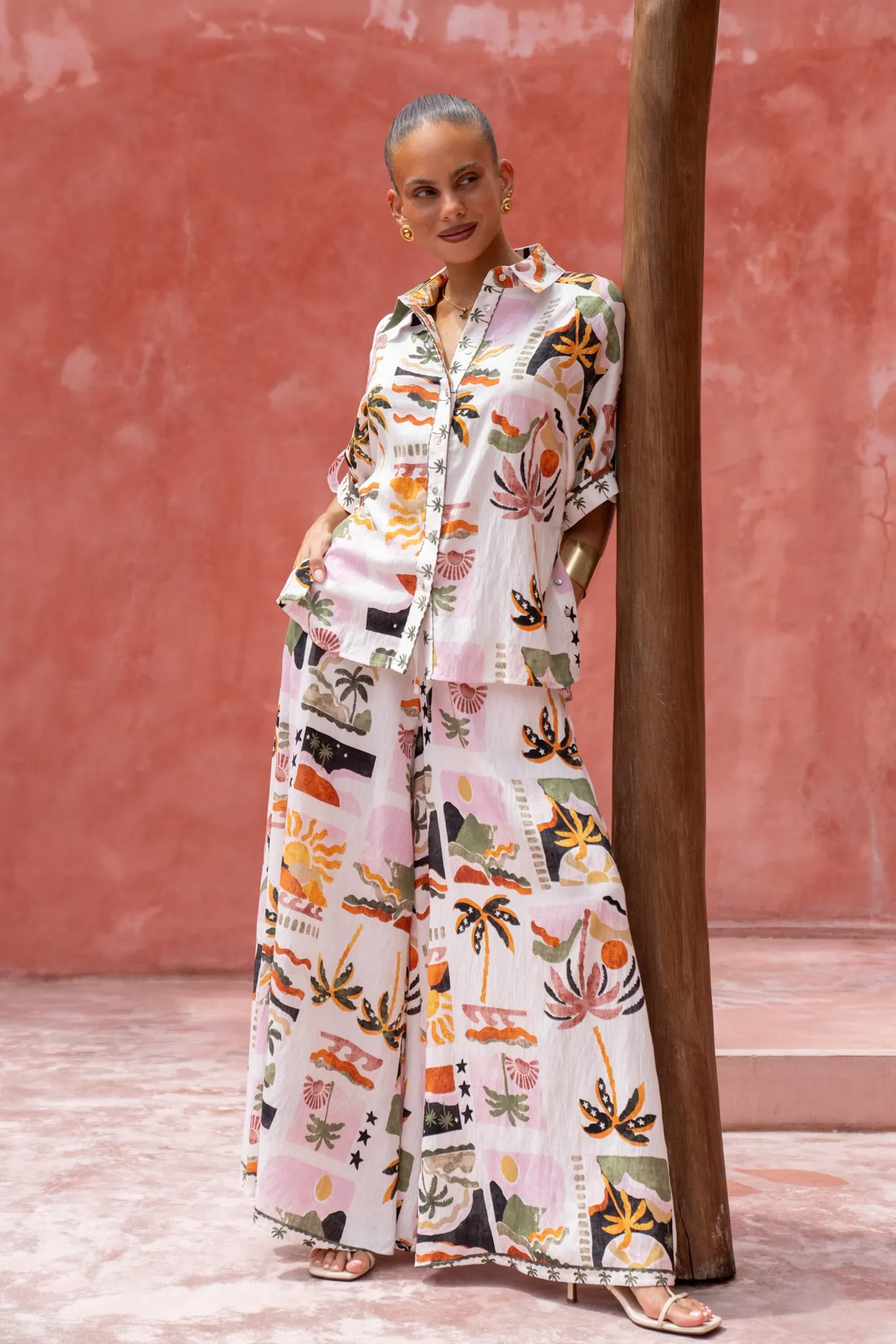 Aeliana Multicolour Tropical Wide Leg Pants