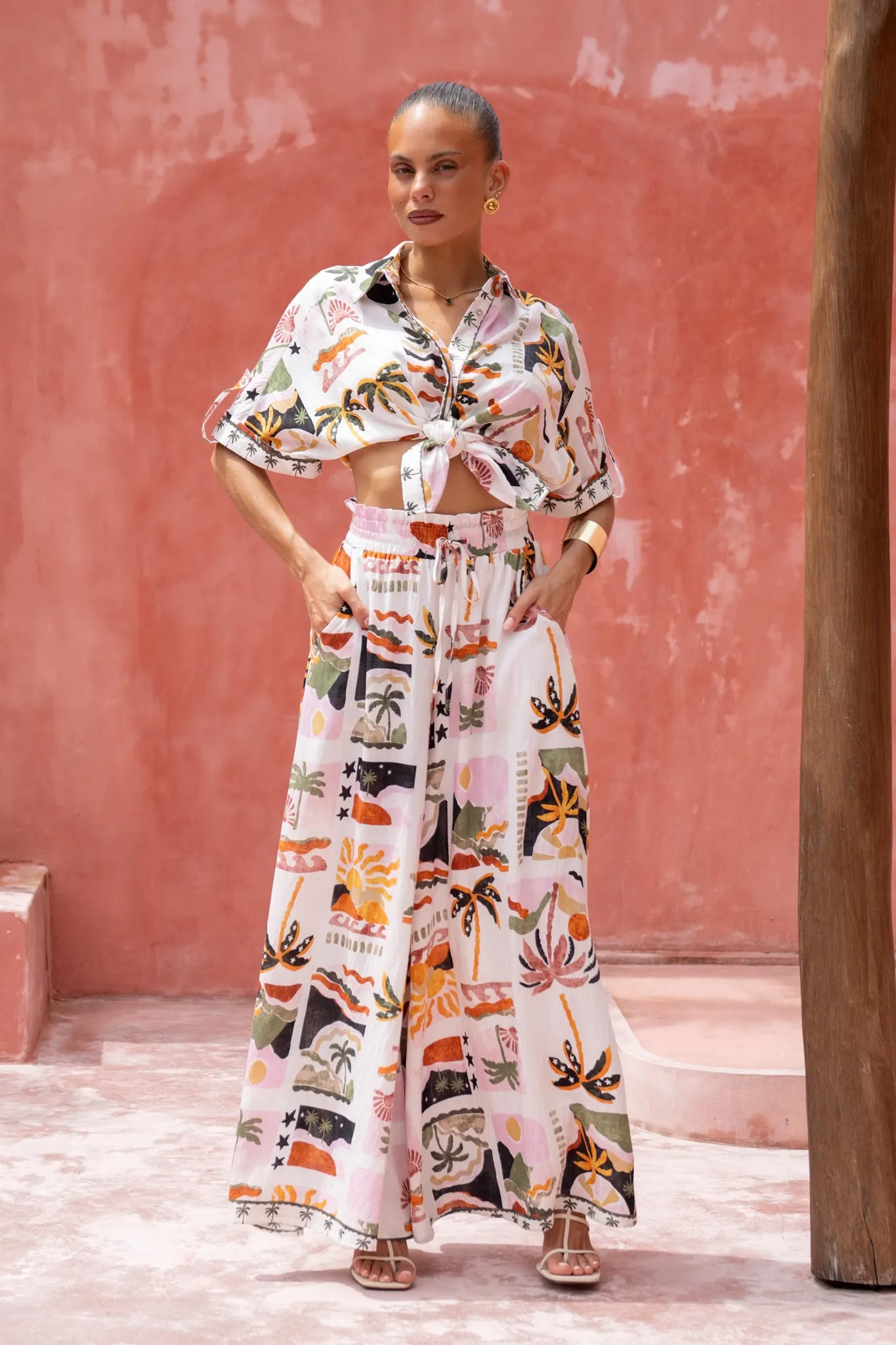Aeliana Multicolour Tropical Wide Leg Pants