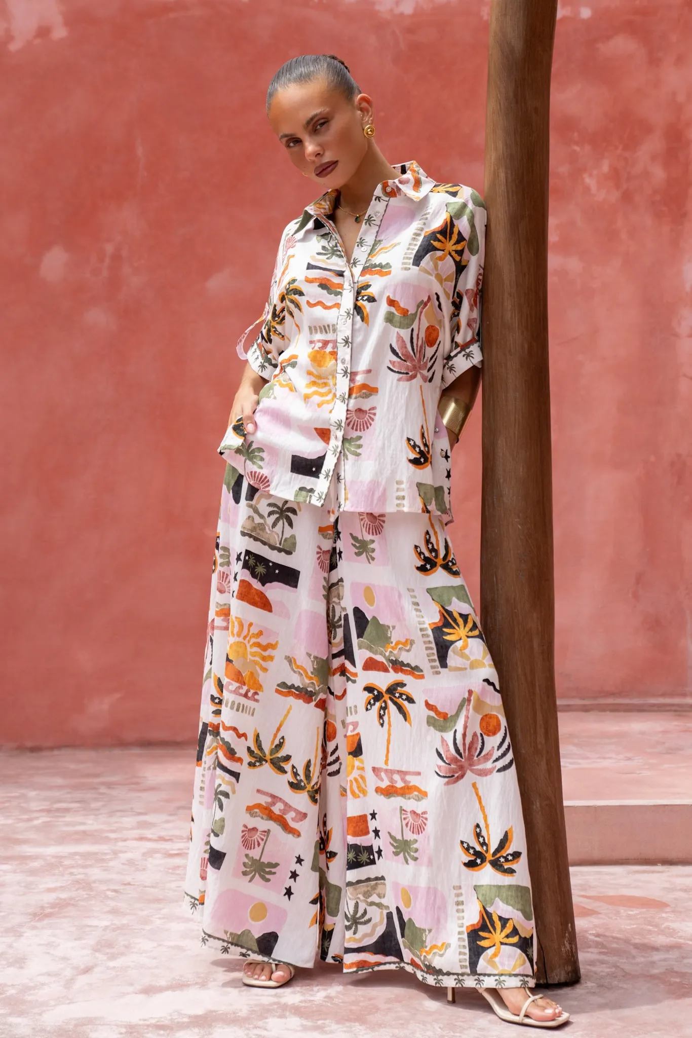 Aeliana Multicolour Tropical Wide Leg Pants