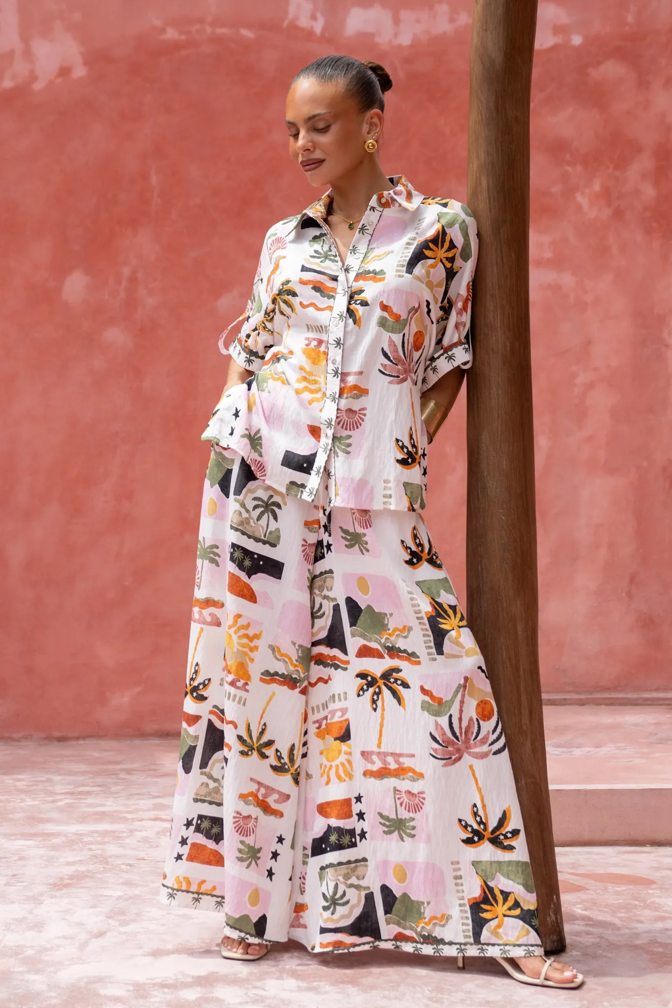 Aeliana Multicolour Tropical Wide Leg Pants