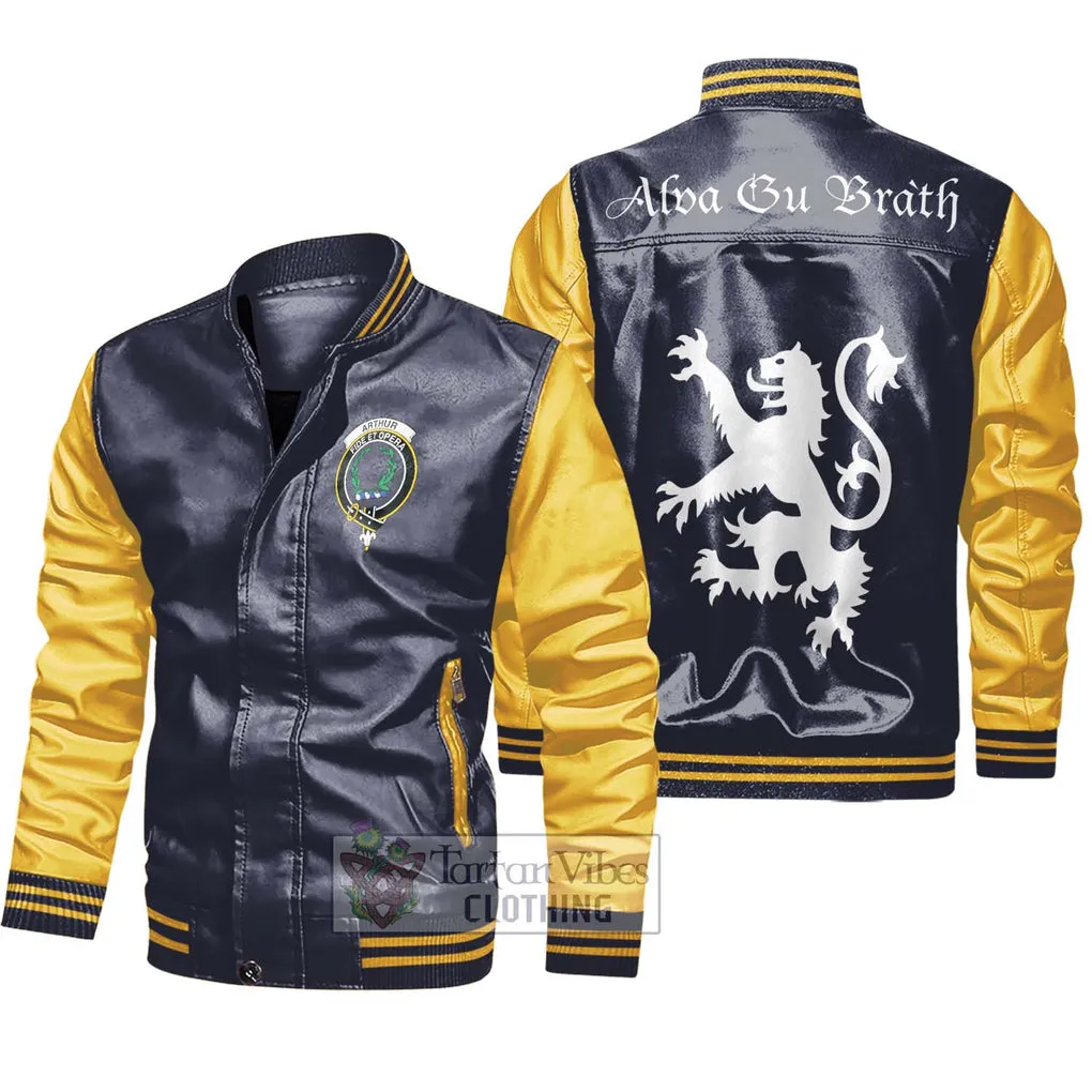 Arthur Family Crest Leather Bomber Jacket Lion Rampant Alba Gu Brath Style