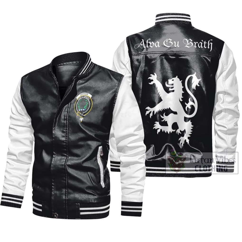 Arthur Family Crest Leather Bomber Jacket Lion Rampant Alba Gu Brath Style
