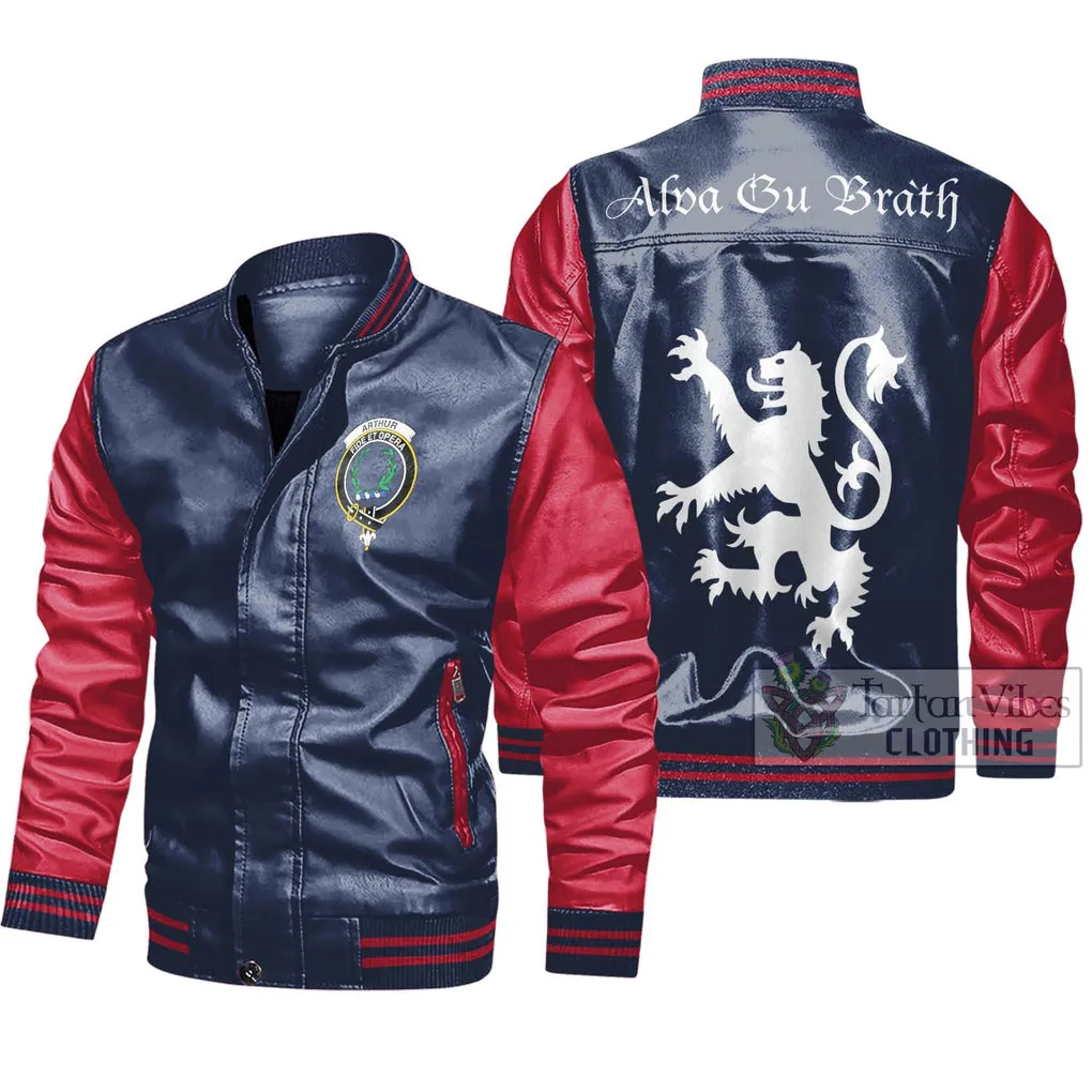 Arthur Family Crest Leather Bomber Jacket Lion Rampant Alba Gu Brath Style