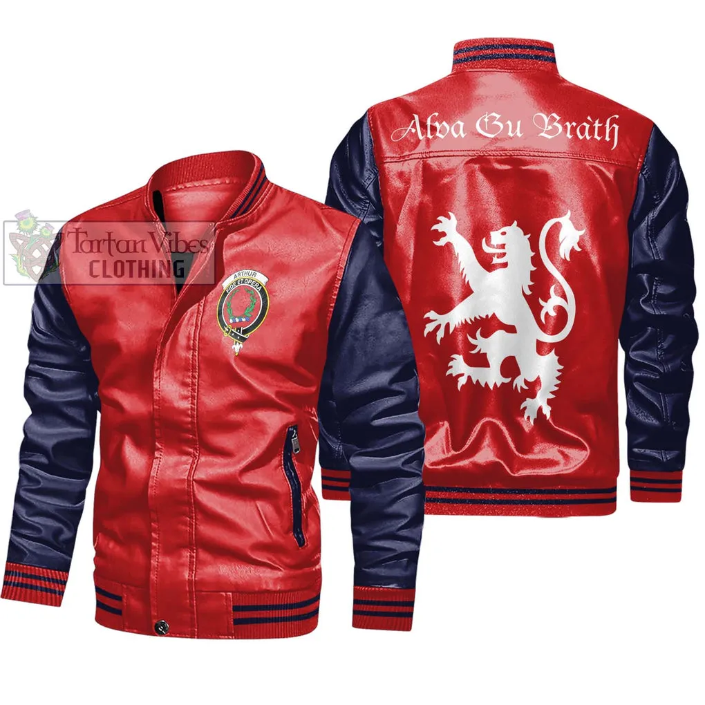 Arthur Family Crest Leather Bomber Jacket Lion Rampant Alba Gu Brath Style