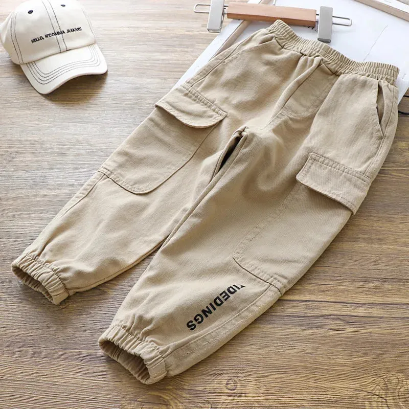 Autumn Solid Cargo Pants for Boy Sweatpant 1-6Y Yong Child Casual Clothes Kids Tactical Pants Spring Jogger Girl Sports Trousers