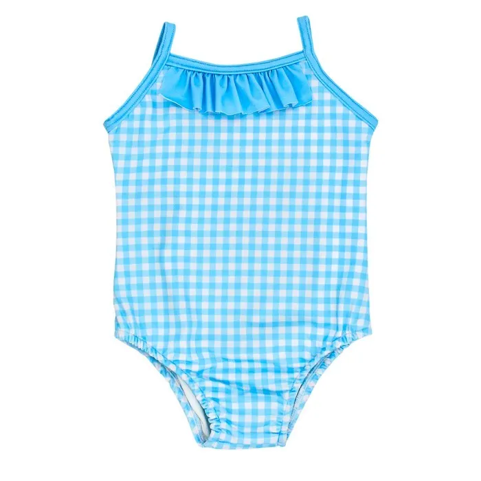 Bailey Boys Girls Spandex Gingham Swimsuit - Blue