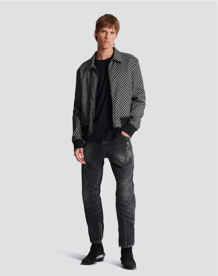 Balmain Mini Monogram Bomber Jacket Black/Ivory