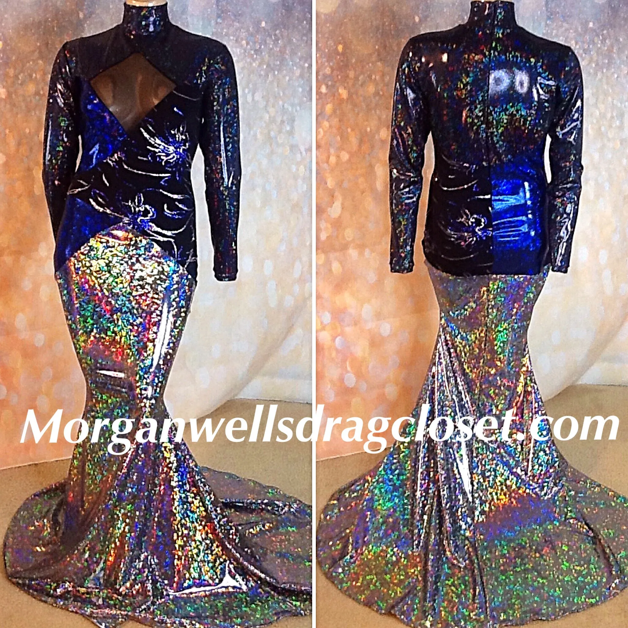 BLUE BLACK AND SILVER HOLOGRAM SPANDEX DRESS
