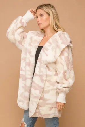 Blush Camo Print Sherpa Fleece Cozy Jacket with Pockets