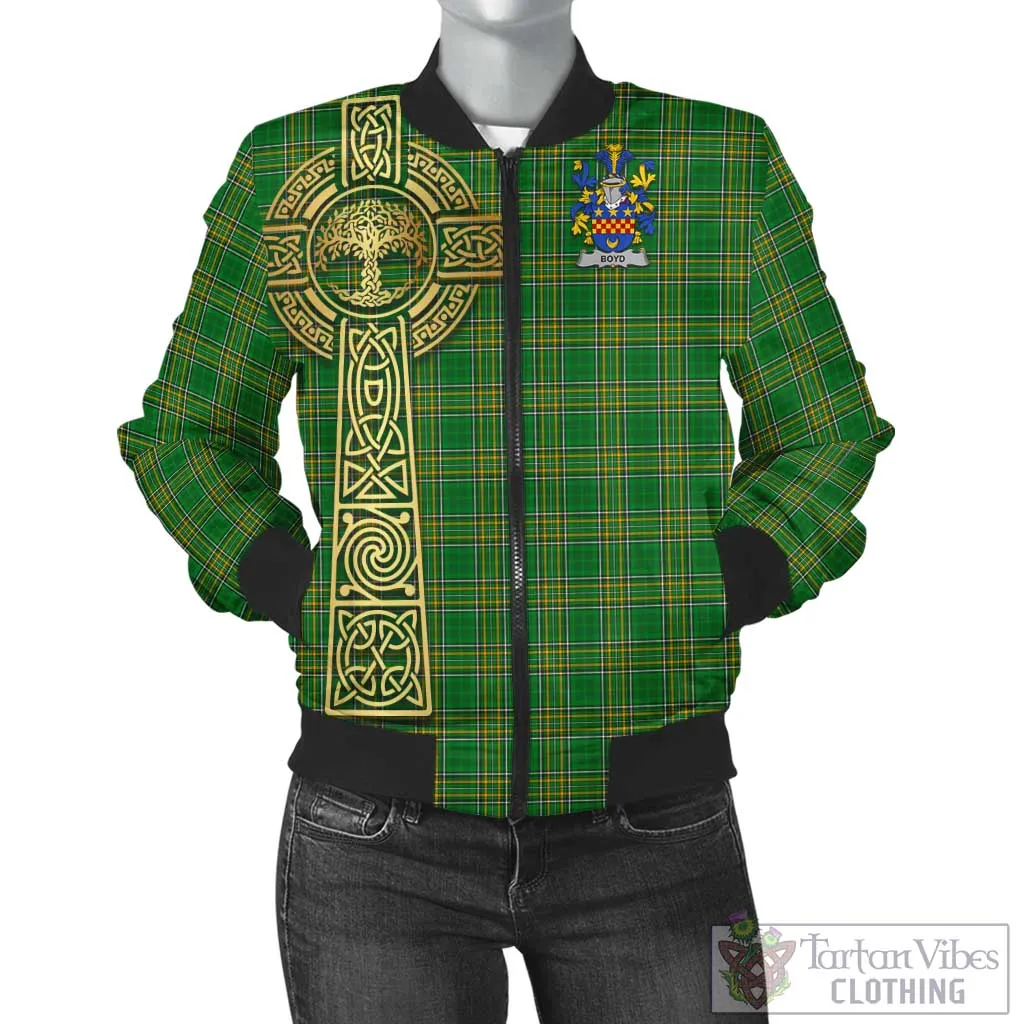 Boyd of Danson Irish Clan Tartan Bomber Jacket with Coat of Arms Celtic Tree of Life Style