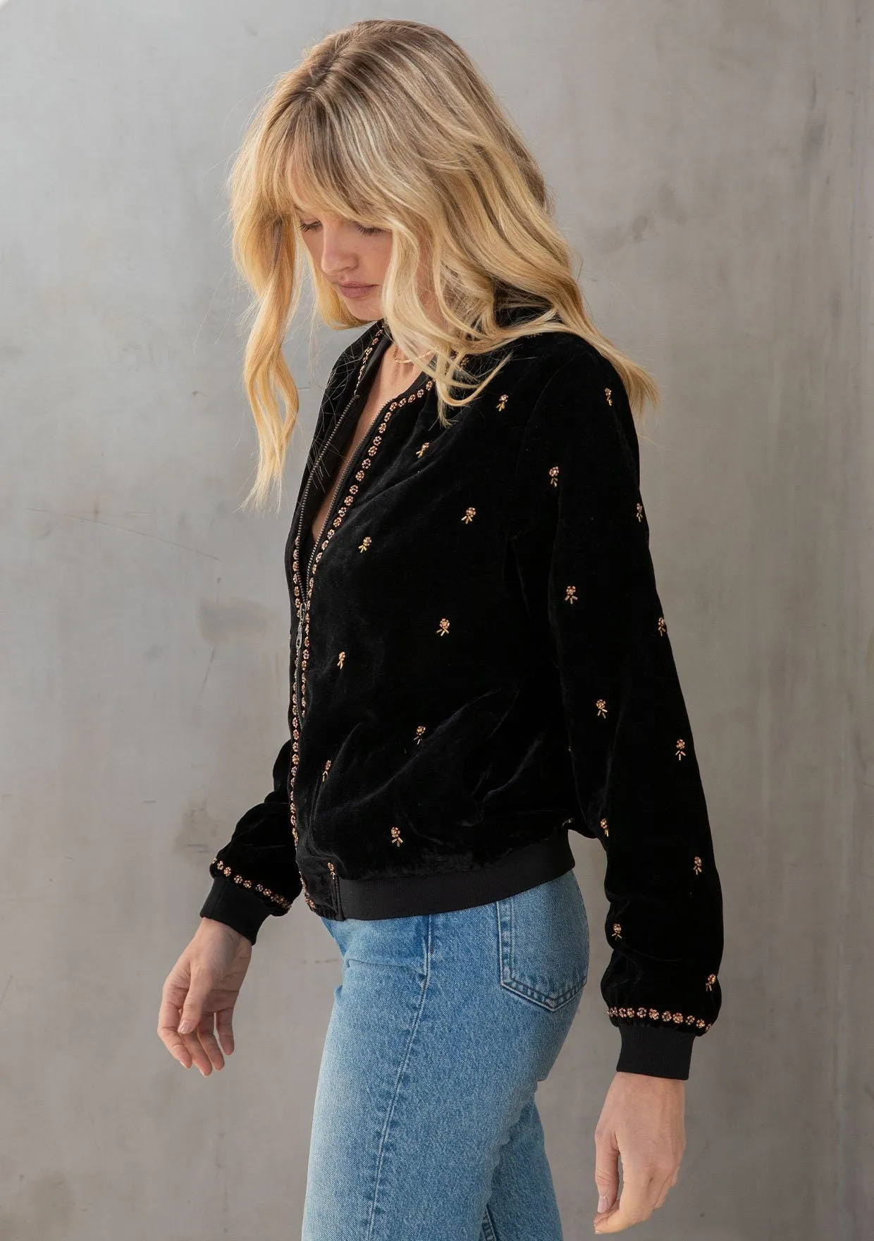 Cait Velvet Bomber Jacket