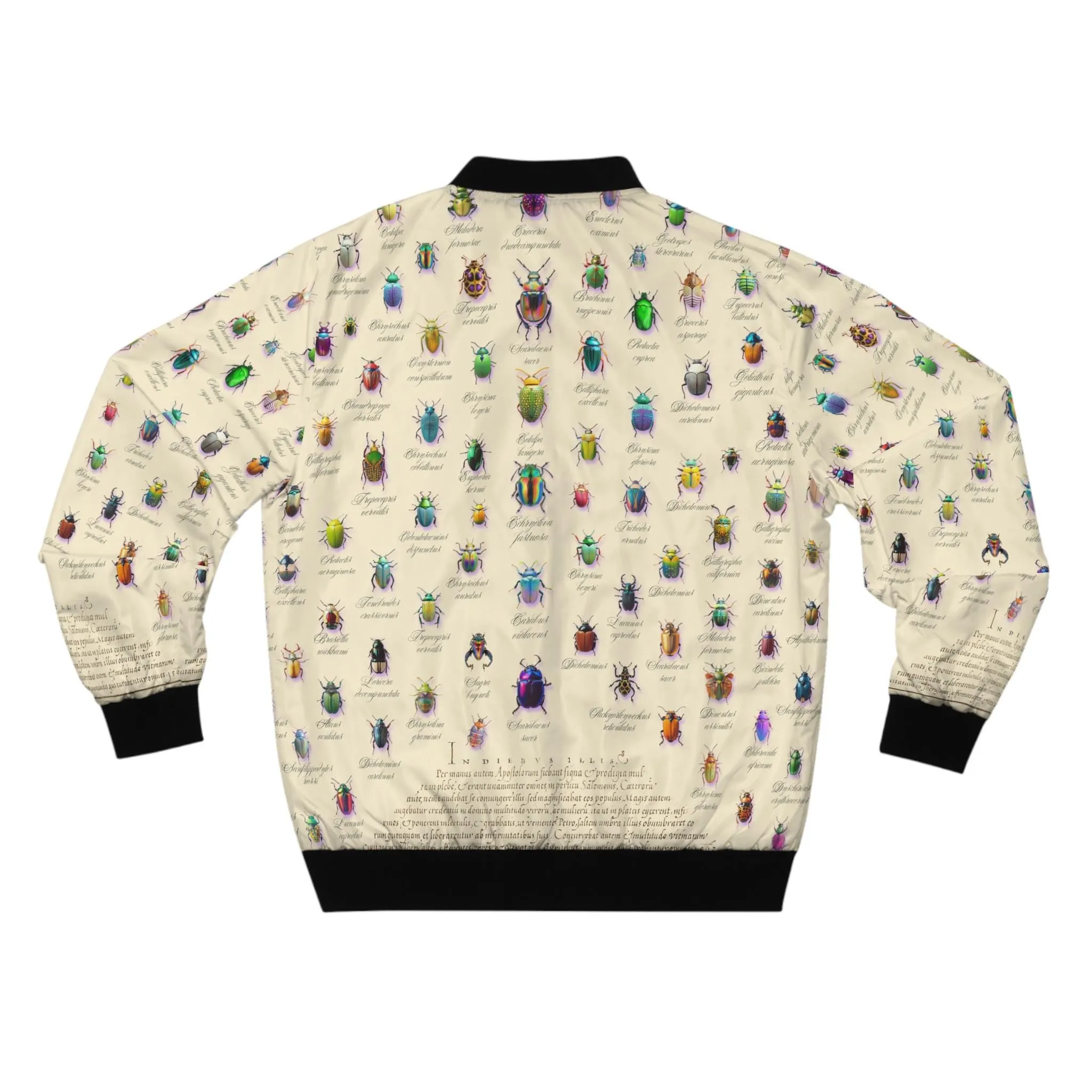 Colorful Beetle Botanical Print Mens Bomber Jacket, Unique Outdoor Wear, Trendy Statement Piece, Perfect for Gift, Stylish Layering