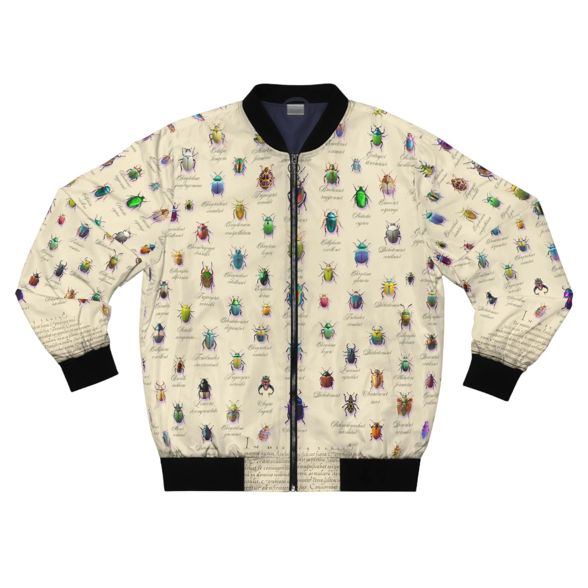 Colorful Beetle Botanical Print Mens Bomber Jacket, Unique Outdoor Wear, Trendy Statement Piece, Perfect for Gift, Stylish Layering