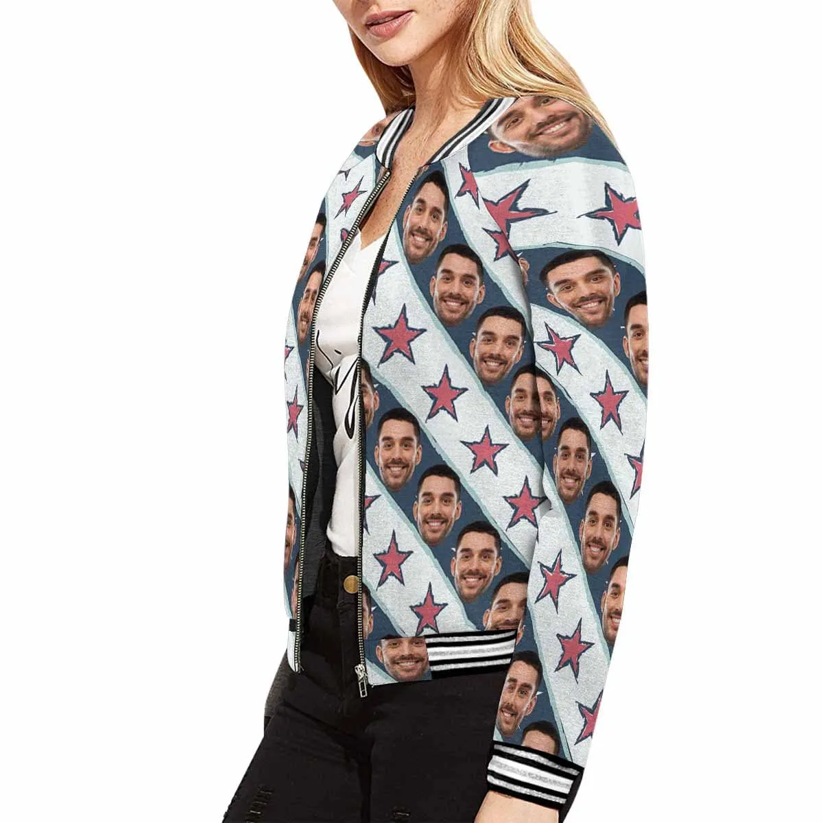 Custom Boyfriend Face Stripes Stars Women's Casual Jacket