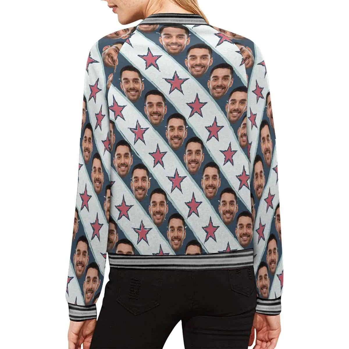 Custom Boyfriend Face Stripes Stars Women's Casual Jacket