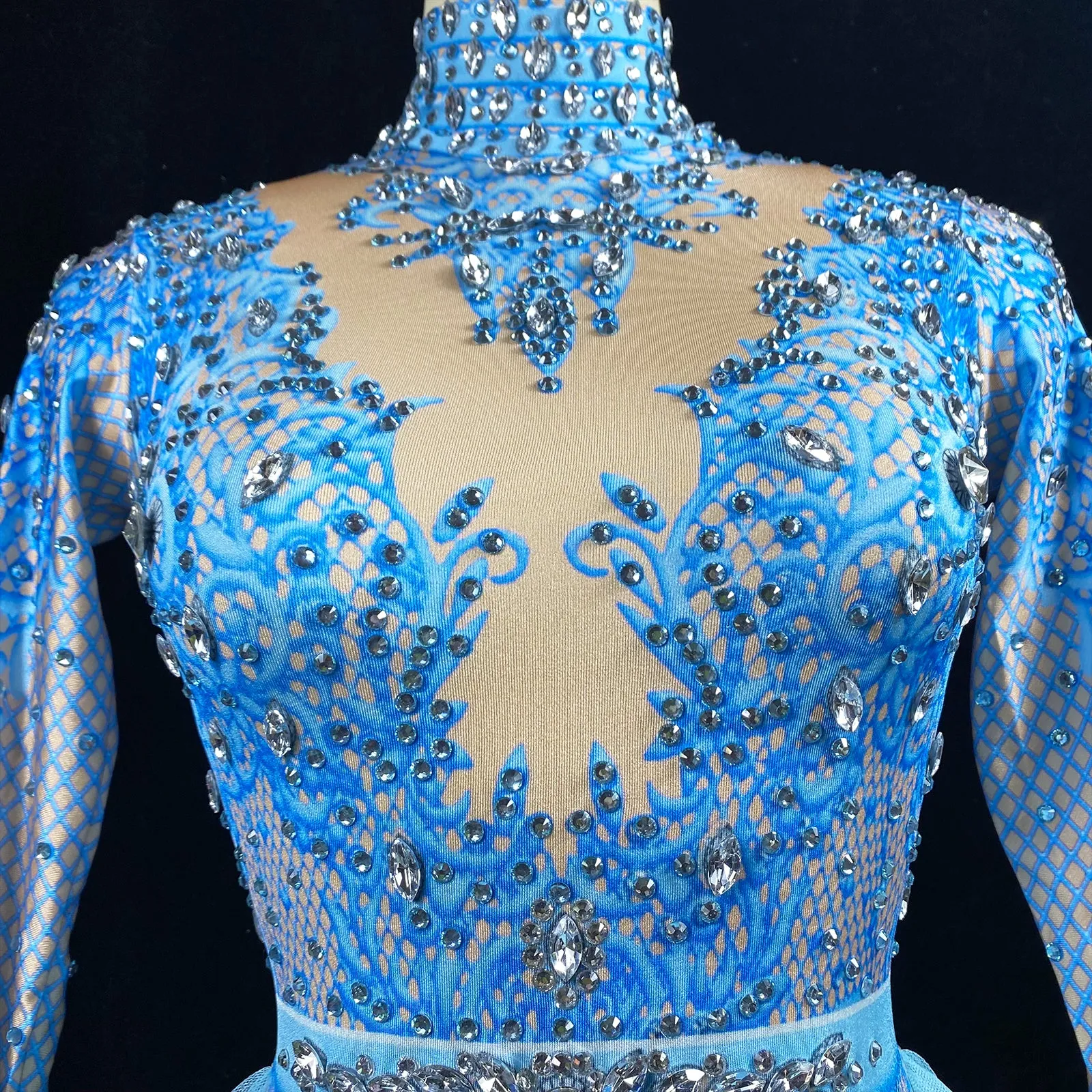 Custom Stage Singer Show Dance Rhinestone blue Bodysuit