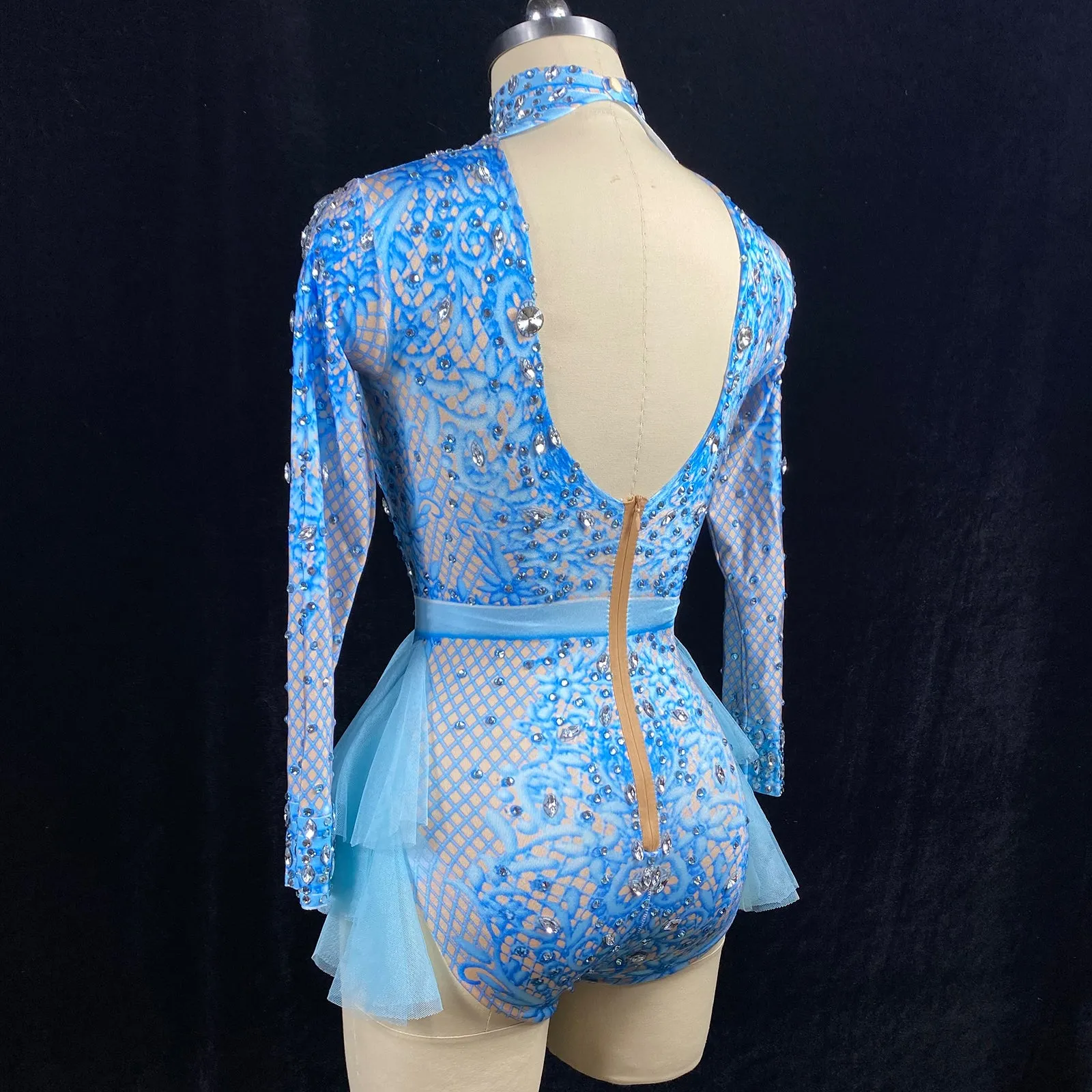 Custom Stage Singer Show Dance Rhinestone blue Bodysuit