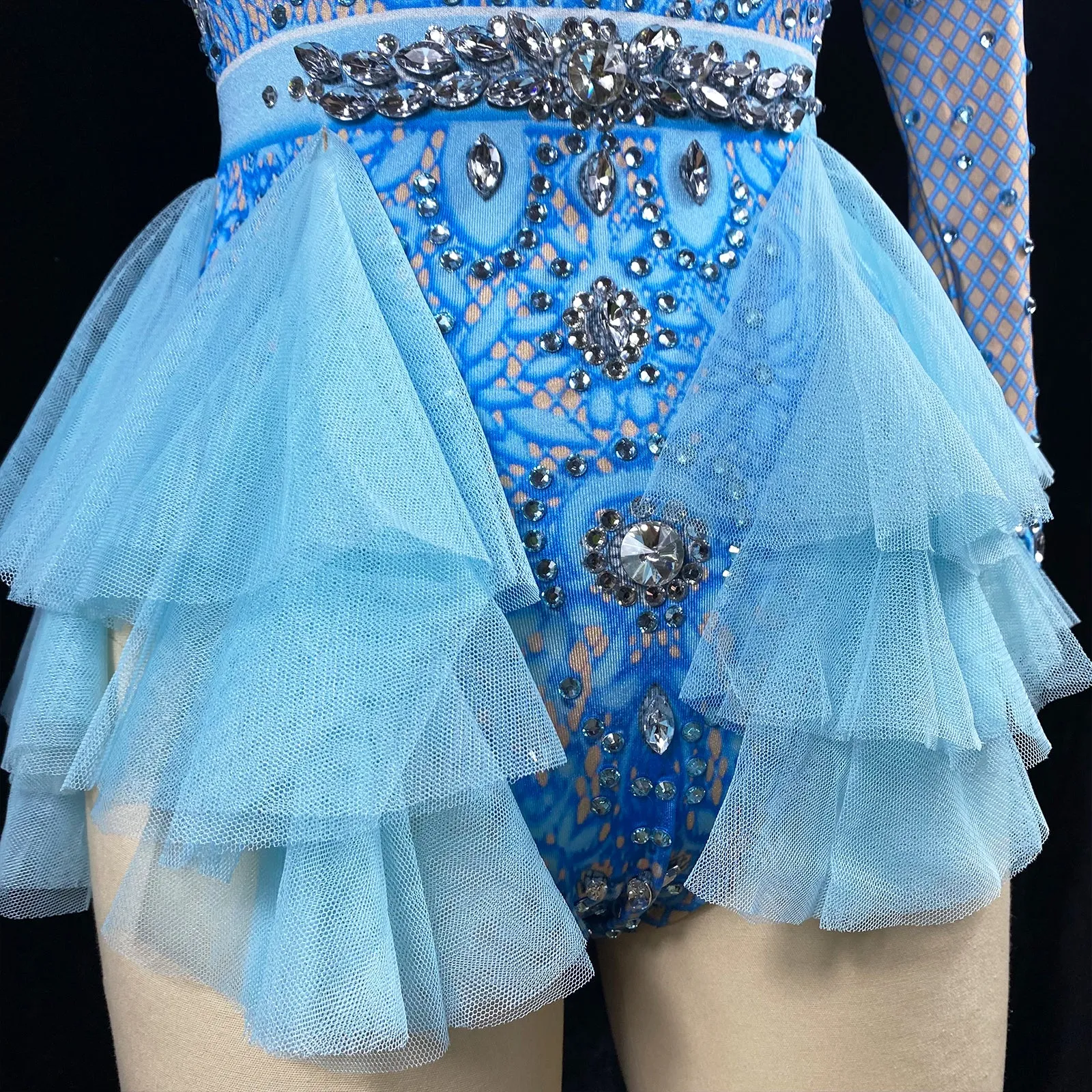 Custom Stage Singer Show Dance Rhinestone blue Bodysuit