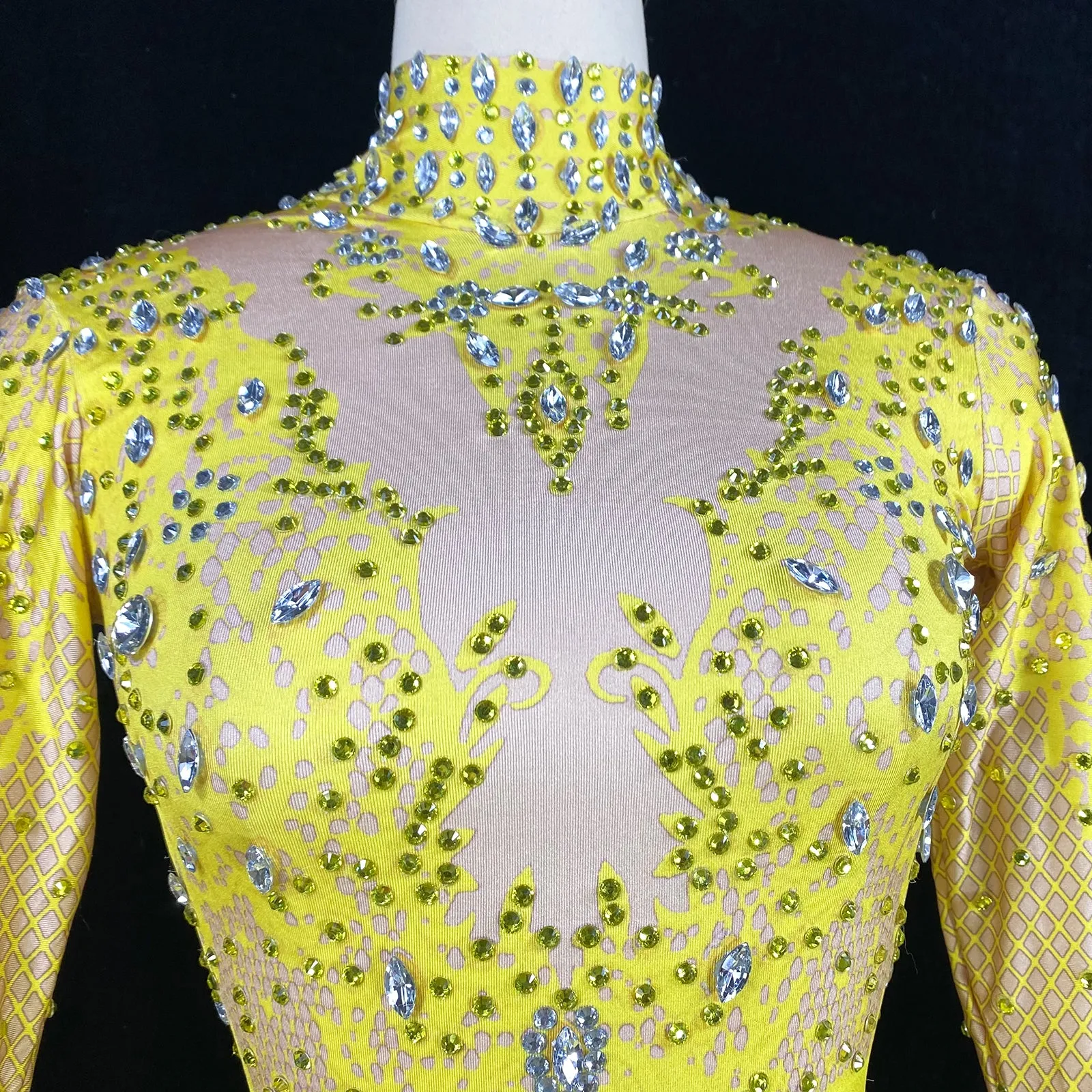 Custom Stage Singer Show Dance Rhinestone yellow Bodysuit