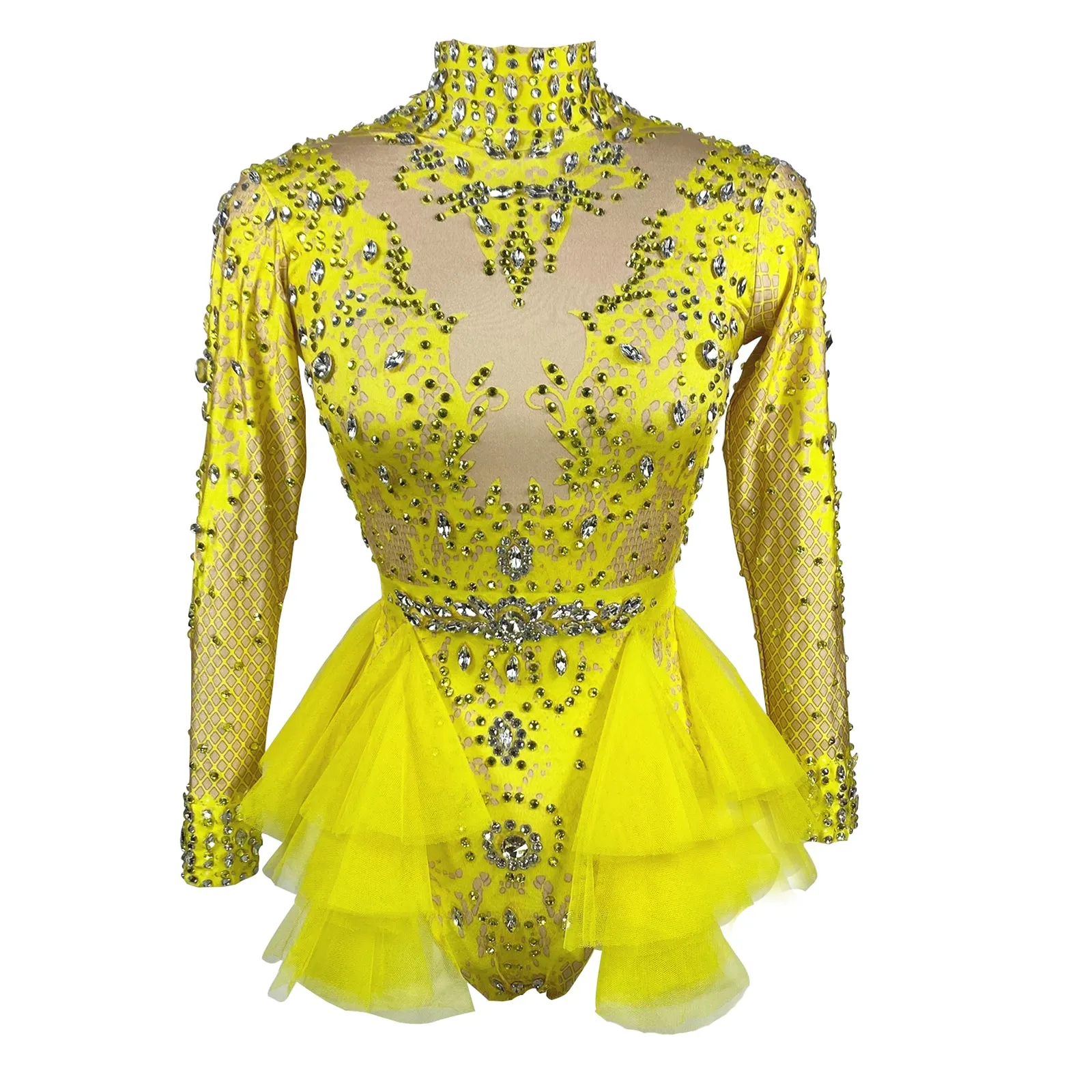 Custom Stage Singer Show Dance Rhinestone yellow Bodysuit