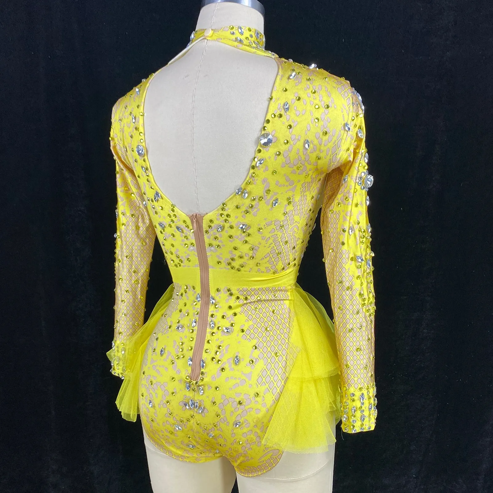 Custom Stage Singer Show Dance Rhinestone yellow Bodysuit