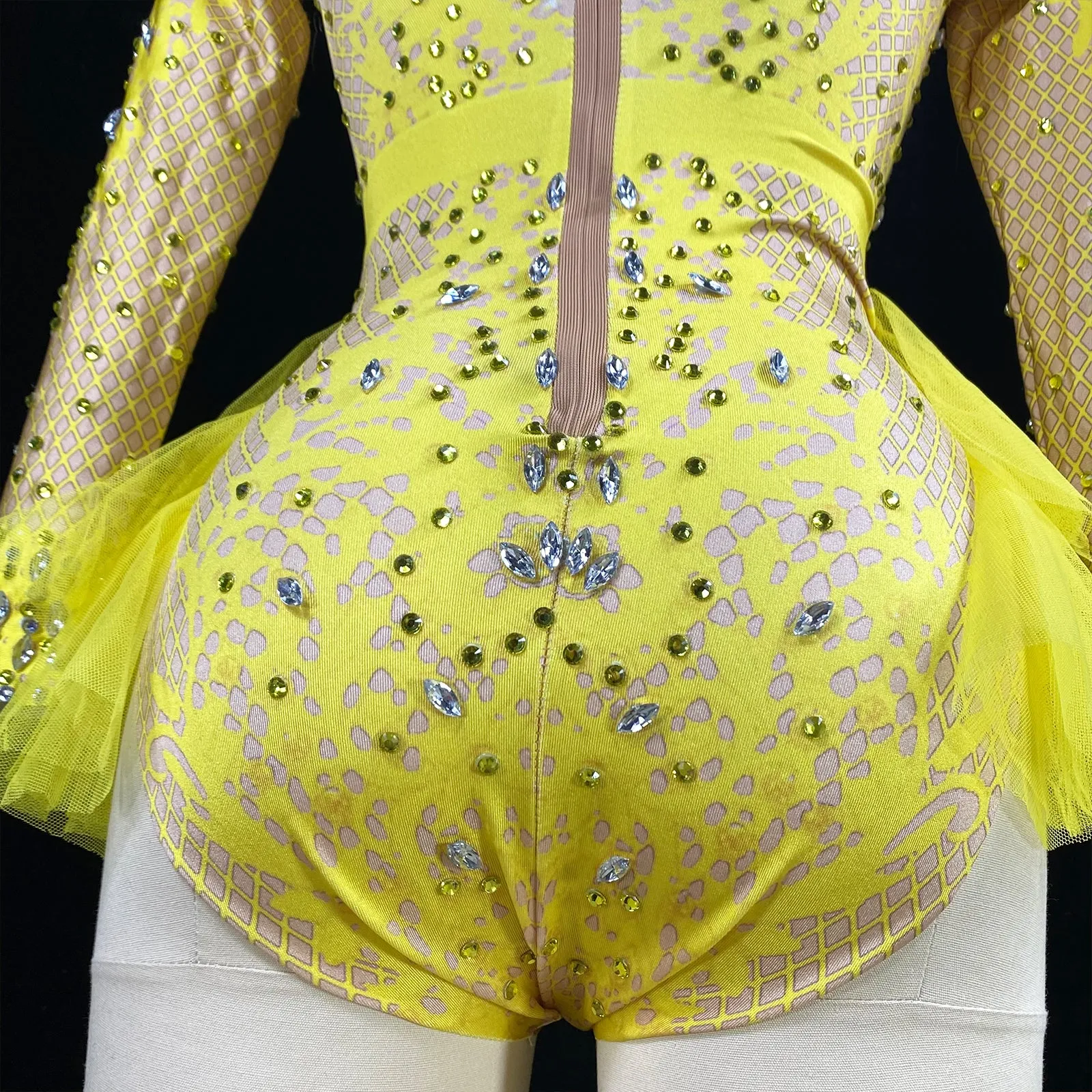 Custom Stage Singer Show Dance Rhinestone yellow Bodysuit
