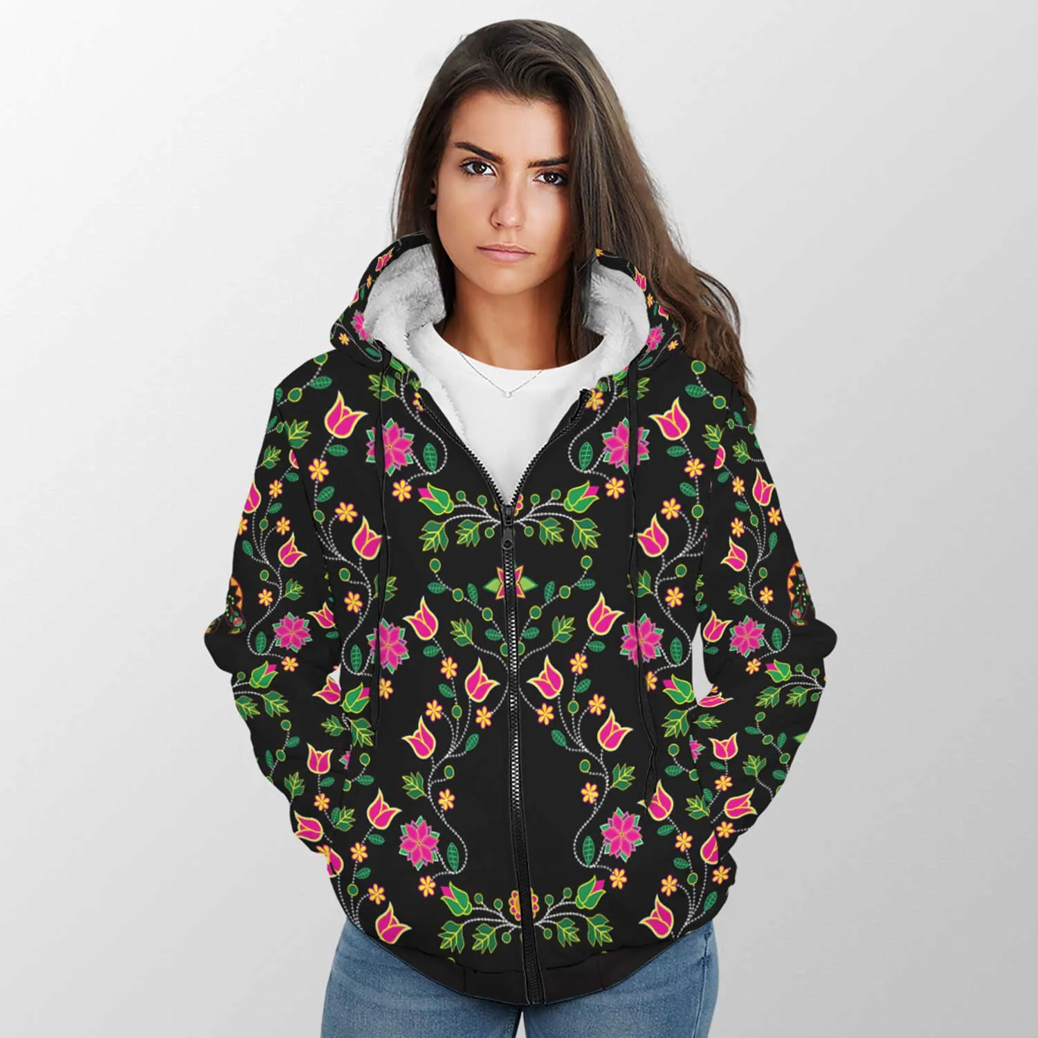 Floral Animal Sherpa Hoodie