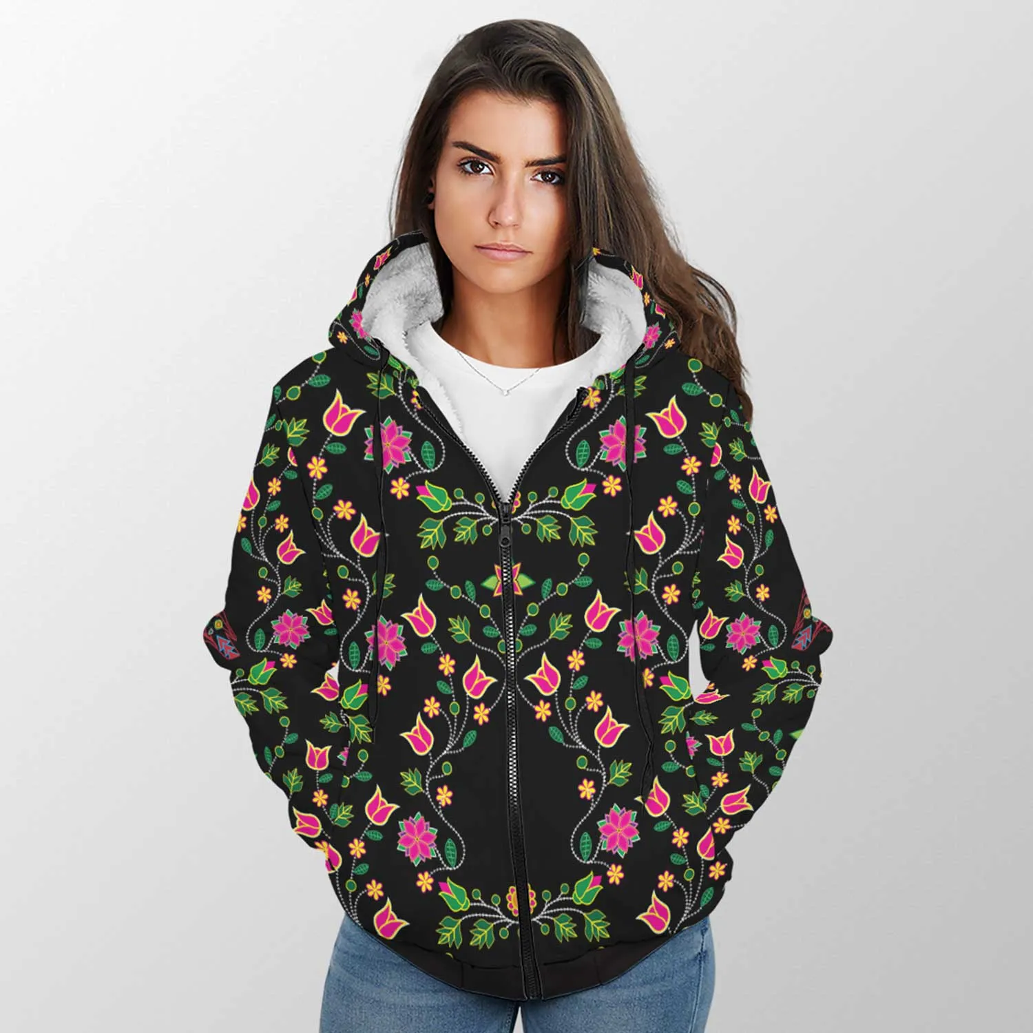 Floral Owl Sherpa Hoodie