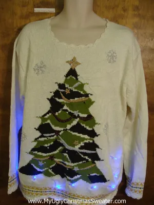 Horrible Green Tree Light Up Ugly Xmas Sweater