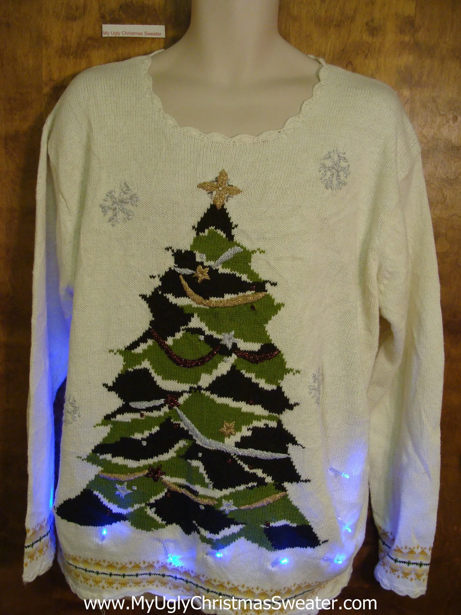 Horrible Green Tree Light Up Ugly Xmas Sweater