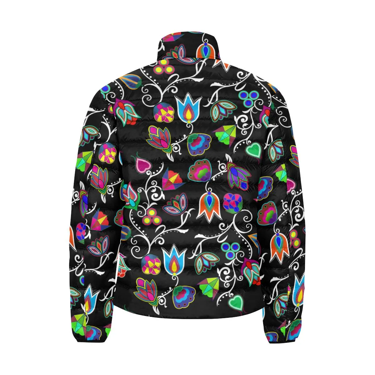 Indigenous Paisley Black Men's Stand Collar Padded Jacket