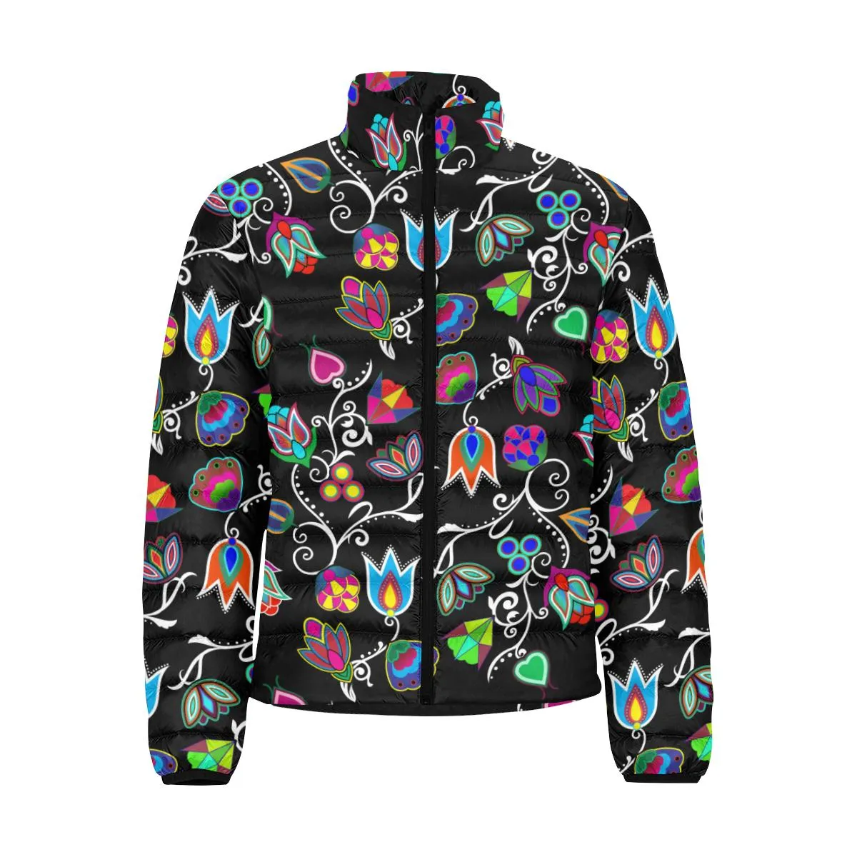 Indigenous Paisley Black Men's Stand Collar Padded Jacket