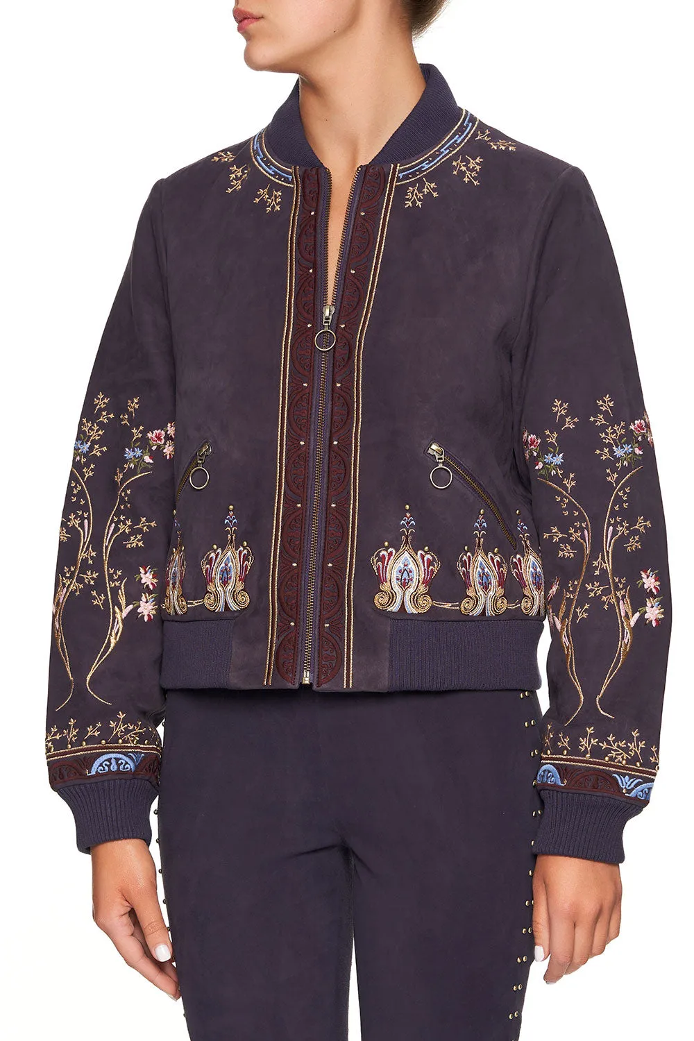 LEATHER BOMBER JACKET WILD FLOWER