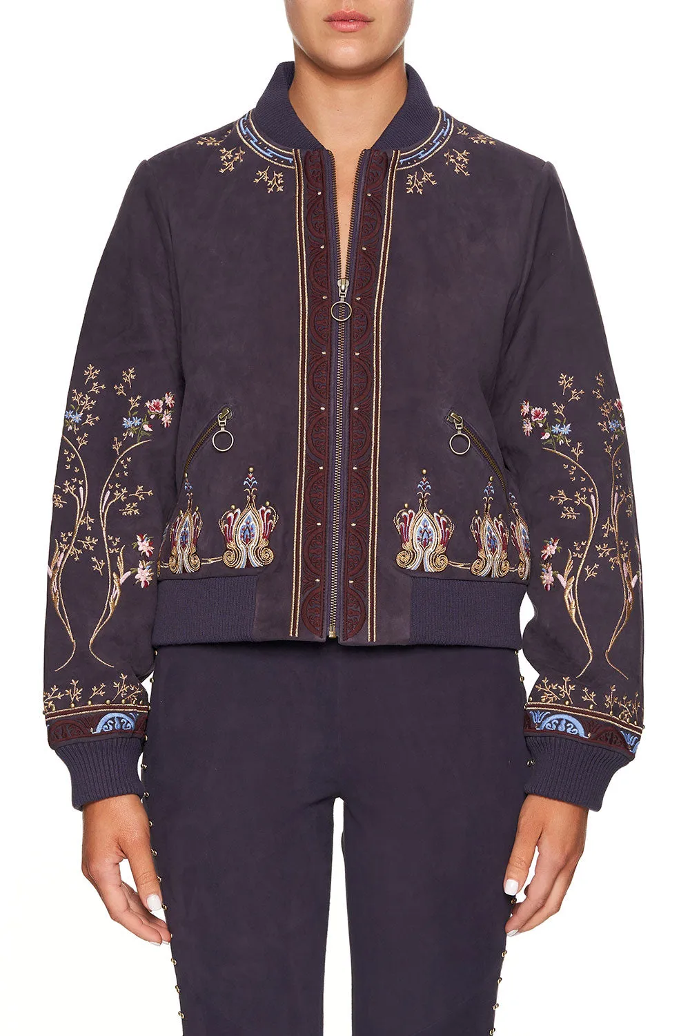 LEATHER BOMBER JACKET WILD FLOWER