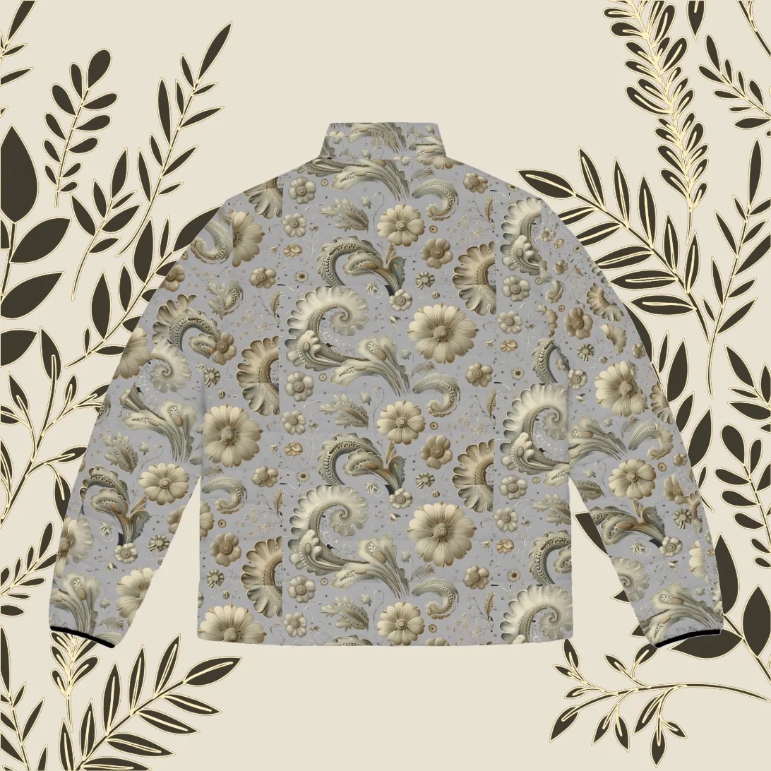 Mens SCBC "Still Handsome" Puffer Jacket (AOP). Puffer Jacket, Spring, Mens Clothes, Warm Jacket, Lightweight, Paisley Print, Graphic Design