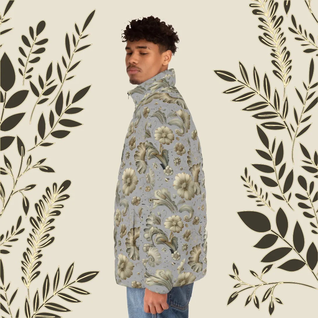 Mens SCBC "Still Handsome" Puffer Jacket (AOP). Puffer Jacket, Spring, Mens Clothes, Warm Jacket, Lightweight, Paisley Print, Graphic Design