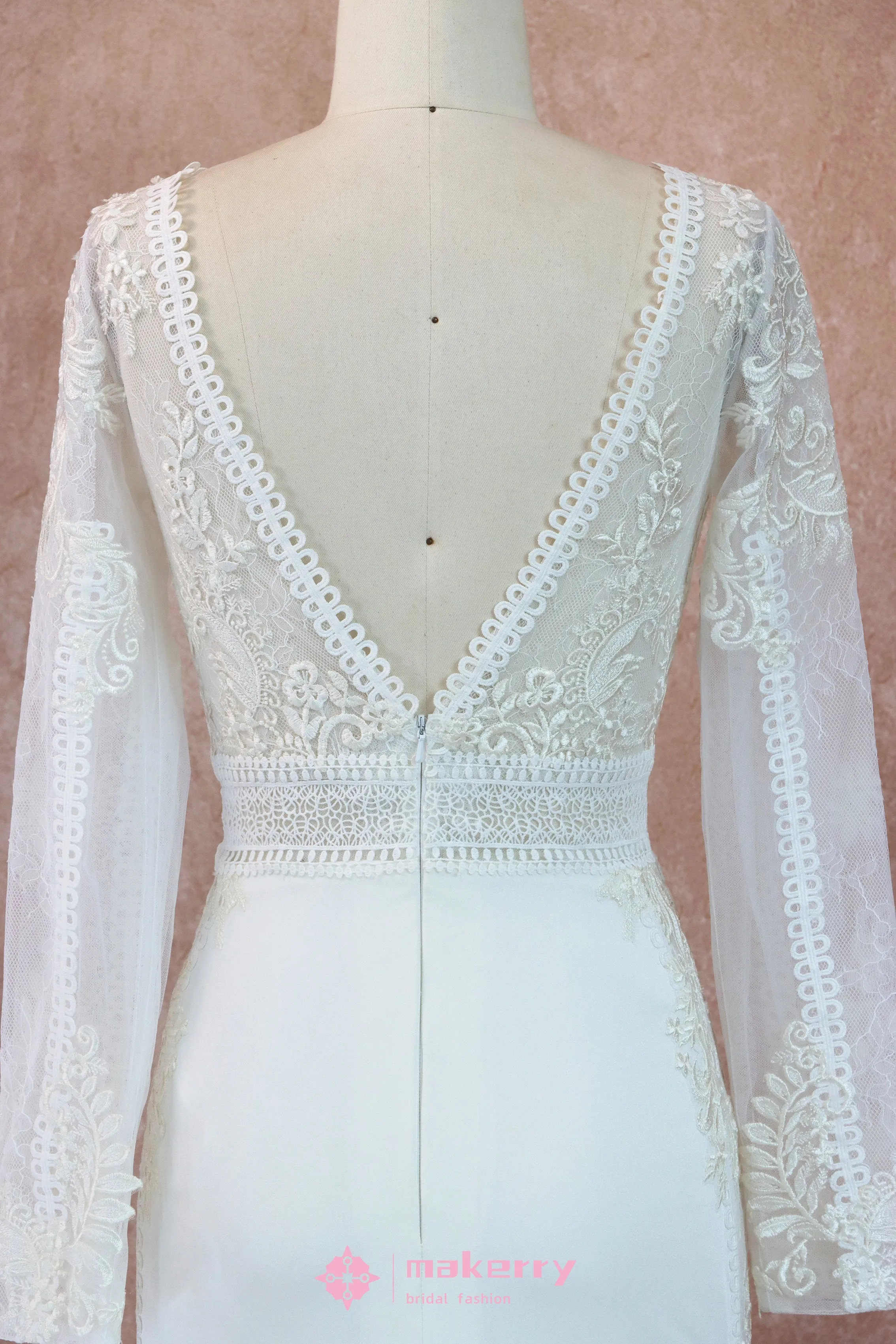 Mermaid Bateau Neckline Wedding Dress With Long Sleeves