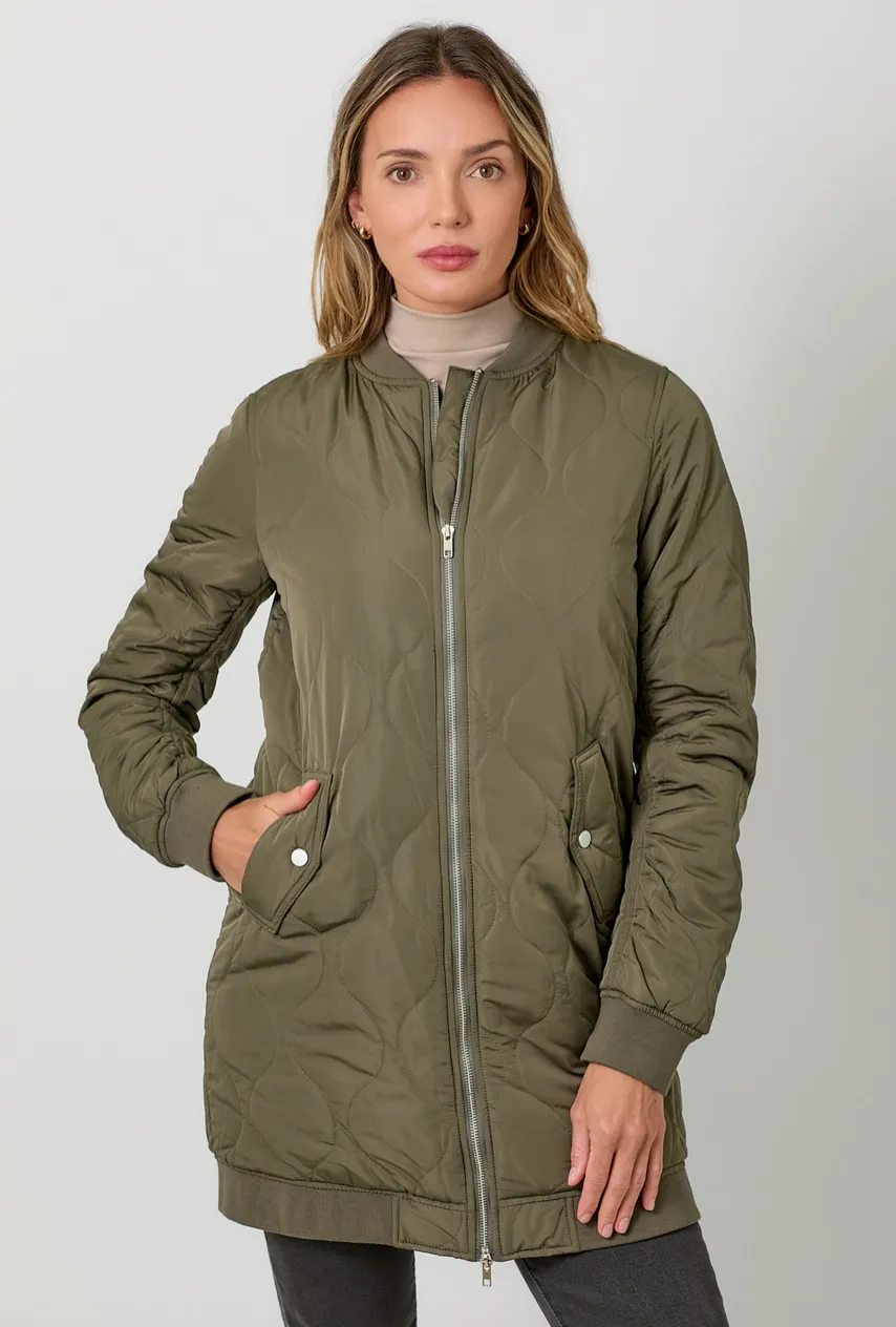 MYST Quilted Midi Jacket-Olive