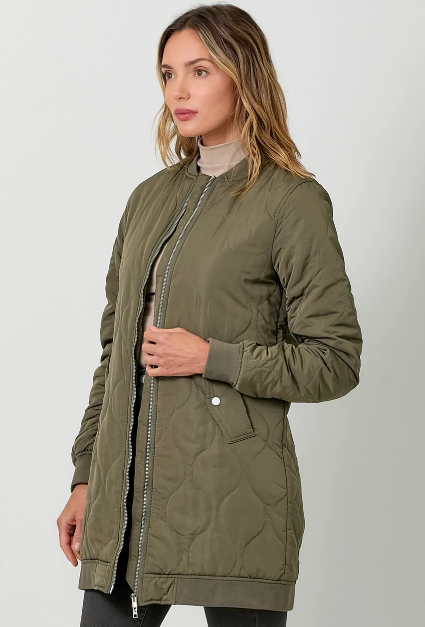MYST Quilted Midi Jacket-Olive
