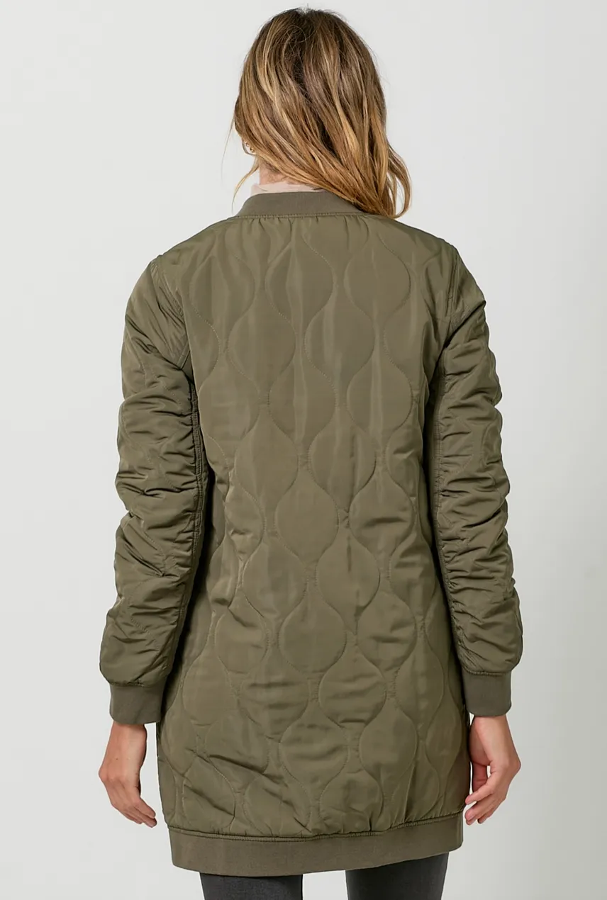 MYST Quilted Midi Jacket-Olive