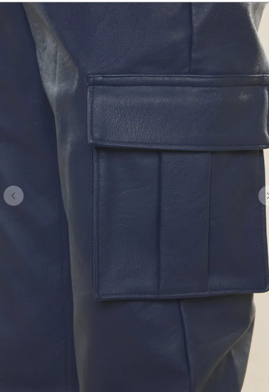 Navy PU High Rise Cargo Jogger