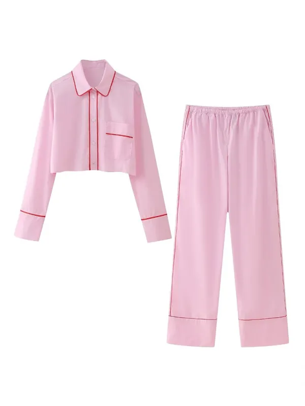 Relaxed Long Sleeve Shirt & Pants Loungewear Combo for Women