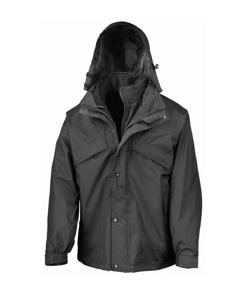 Result 3-in-1 Waterproof Zip and Clip Fleece Lined Jacket | Black/Black