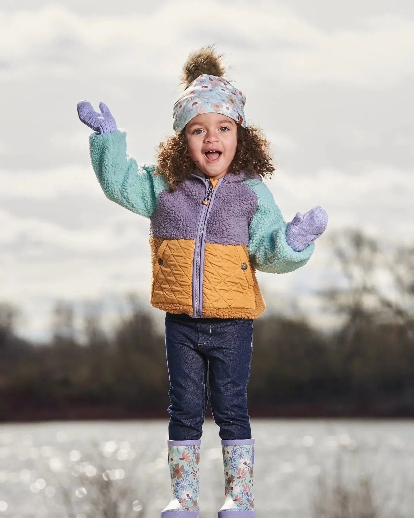 Sherpa Mid-Season Colorblock Jacket Lilac, Pale Turquoise, And Yellow