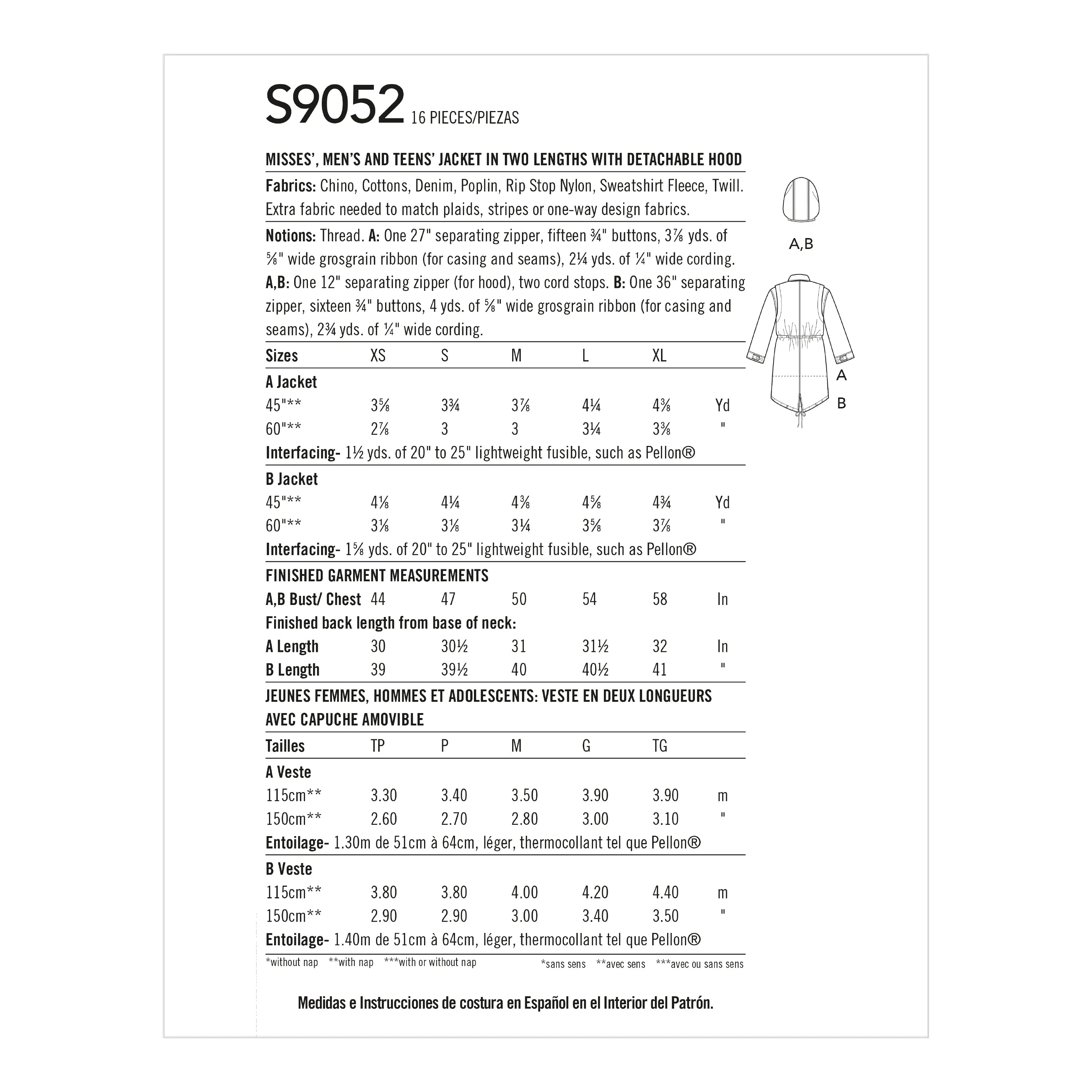 Simplicity Sewing Pattern S9052 Mimi G Style Misses' Mens & Teen's Parka Jacket & Hood