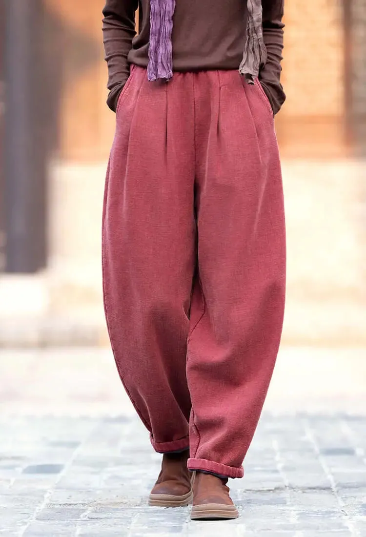 Spring Casual Linen Lantern Plus Fleece Pants for Women