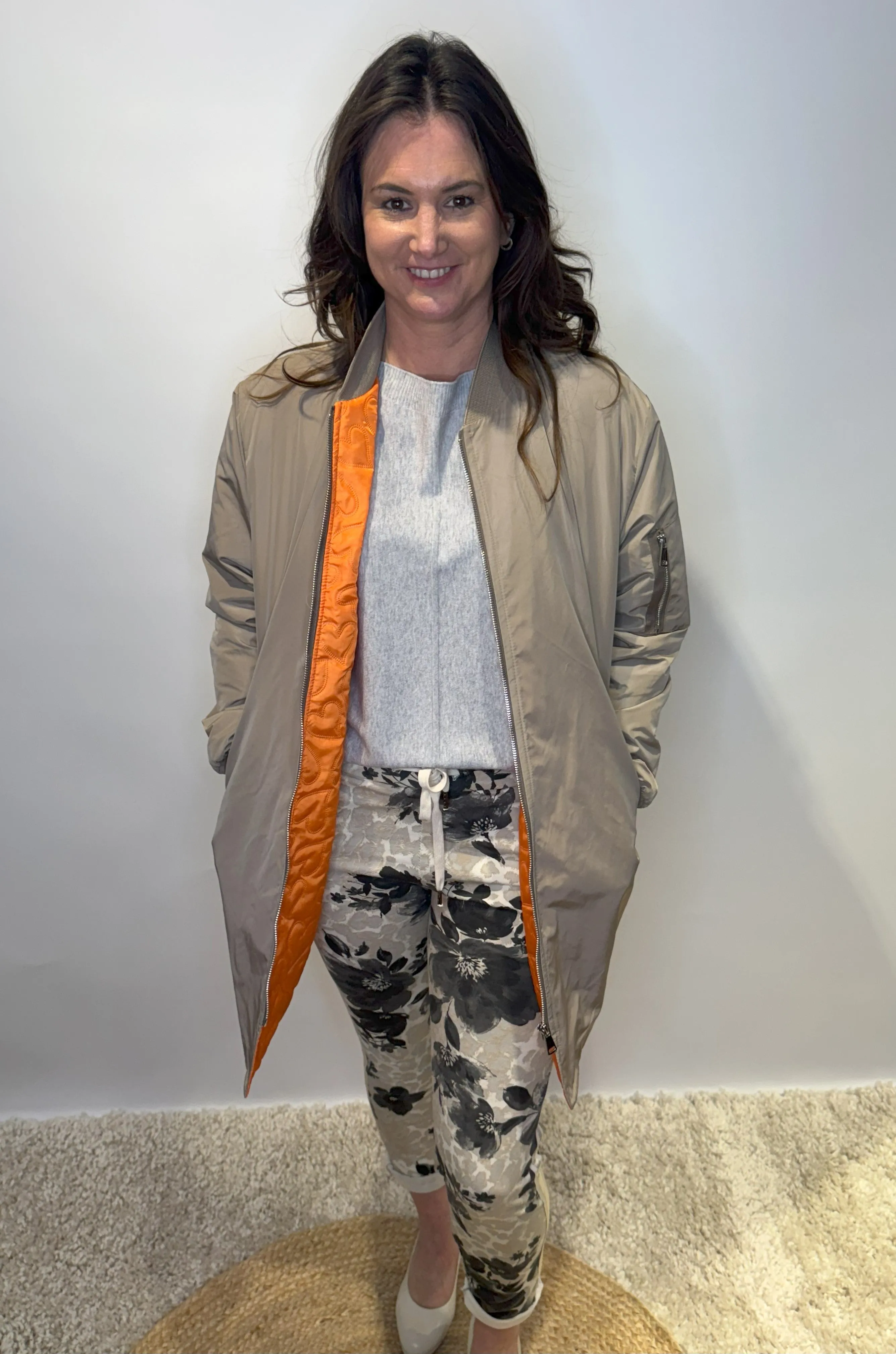 Taupe Bomber Jacket with Zip Pocket Detail